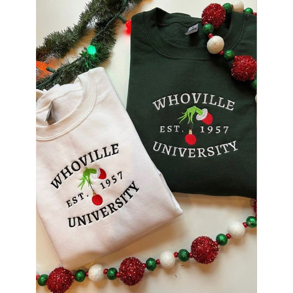 Christmas Whoville University Embroidered Sweatshirt, Christmas Sweatshirt, Christmas Embroidery Sweatshirt, Christmas Crewneck.jpg