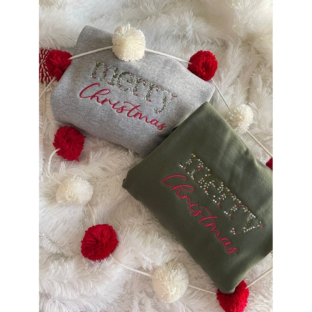 EMBROIDERED Floral Sweatshirt Christmas Sweatshirt Merry Christmas Gift Gifts for Friends Gifts for Secret Santa Christmas Crewneck Cozy.jpg