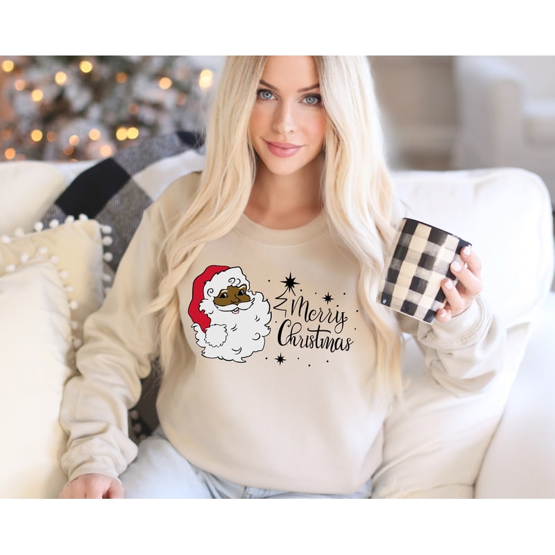 Black Santa Sweatshirt, Black Santa Claus Apparel, Ethnic Santa Sweatshirt, Diverse Christmas Gift, African American Santa Apparel.jpg