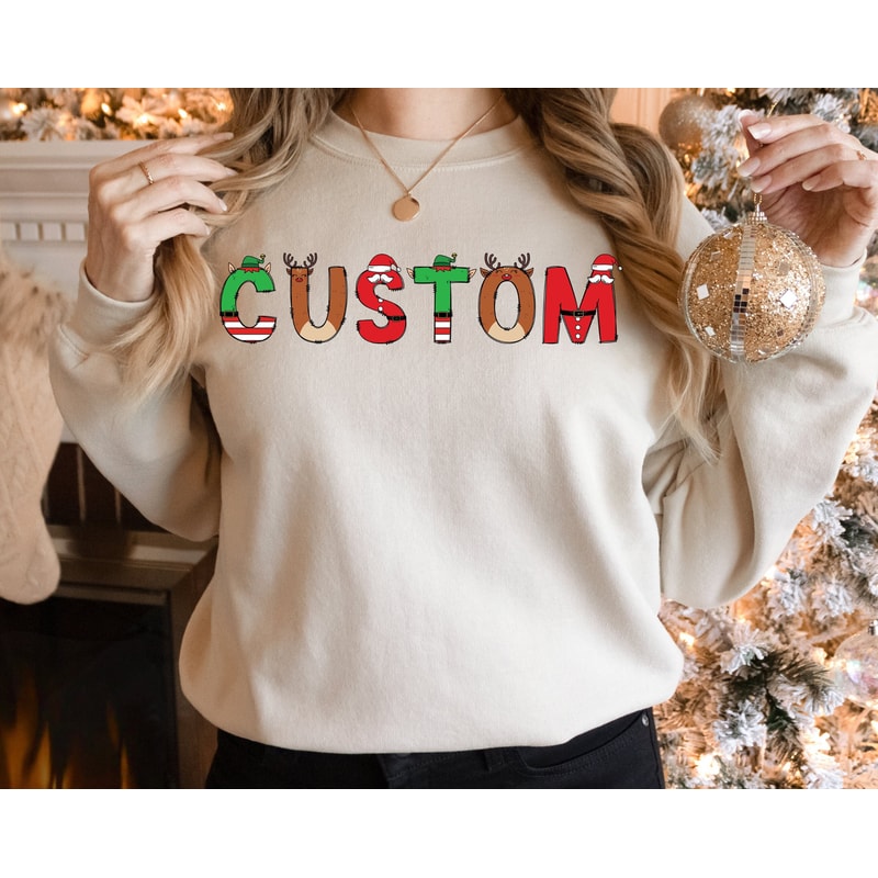 Christmas Custom Name Initial Shirt, Christmas Initial Letter Shirt, Christmas Family Matching Shirt, Cousin Crew Shirt, Christmas Pajamas.jpg