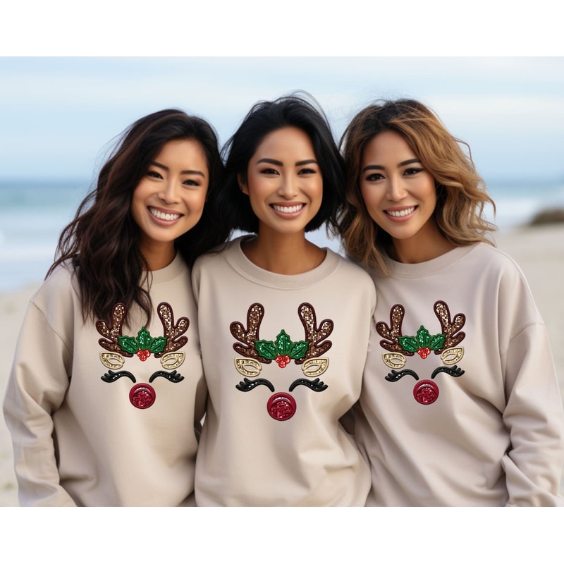 Christmas Reindeer Sweatshirt, Faux Embroidery Christmas Sweatshirt, Holiday Sweatshirts, Christmas Crewneck, Deer Christmas Shirt.jpg