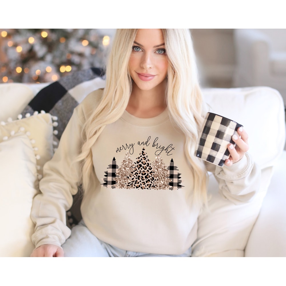 Christmas Tree Sweatshirt, Vintage Christmas Sweater, Merry and Bright Shirt, Christmas Gifts for Women, Holiday Sweater Plus Size.jpg