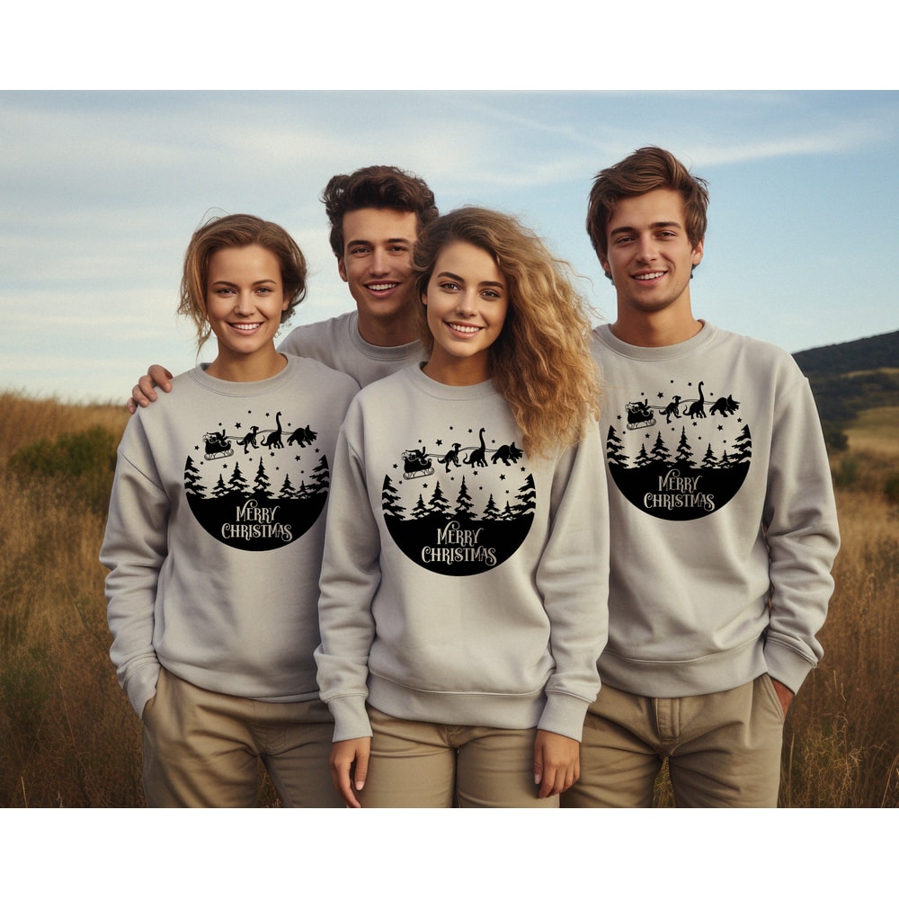 Christmasaurus Sweatshirt, Christmas Sweatshirt, Santa Sleigh Sweatshirt, Dinosaur Sweatshirt, Gift for Kids, Gift for Christmas 1.jpg