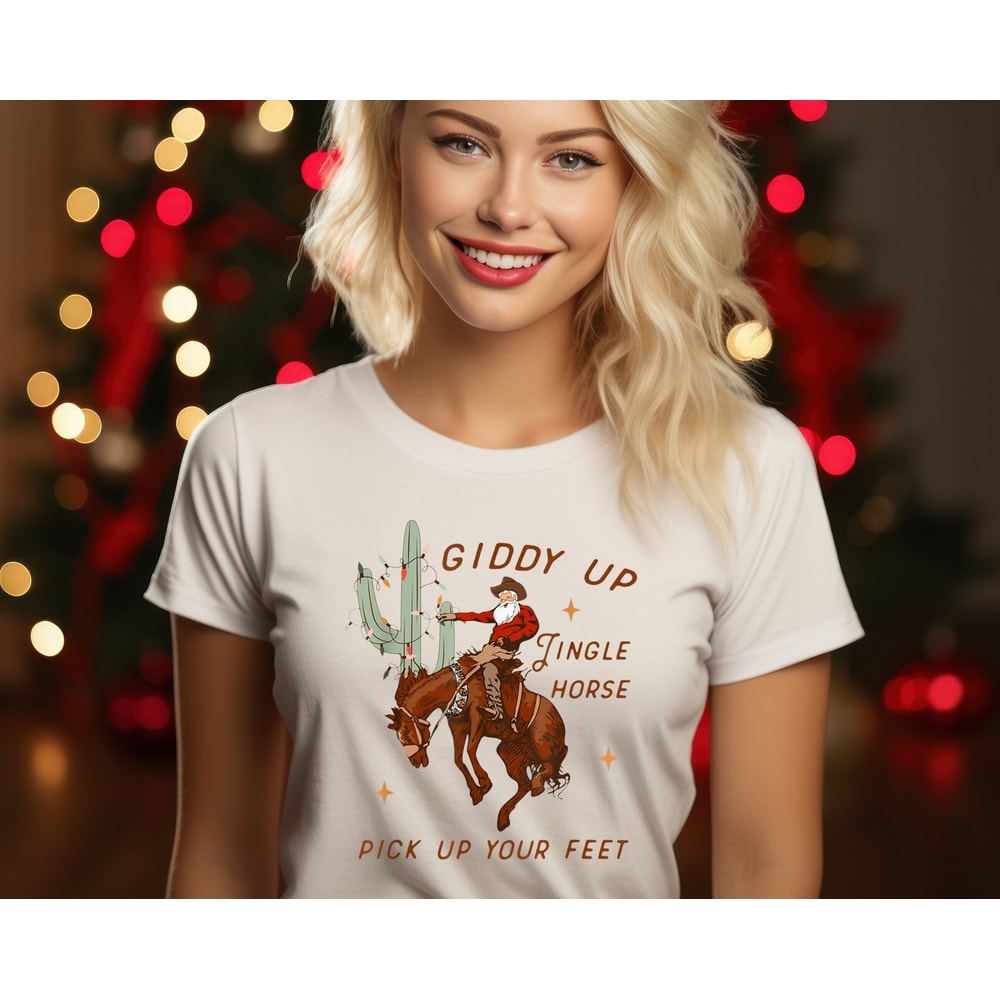Cowboy Christmas Shirt, Giddy Up Jingle Horse Pick Up Your Feet, Howdy Country Christmas Horse, Cowgirl Shirt, Christmas Shirt.jpg