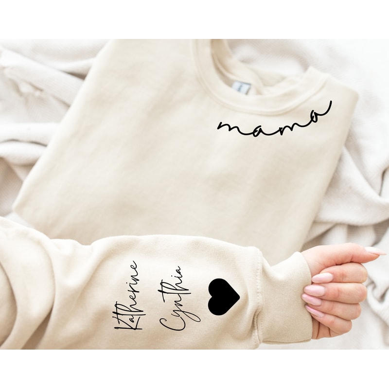 Custom Mama Sweatshirt with Kid Name on Sleeve, Personalized Mom Sweatshirt, Minimalist Momma Sweater, Christmas Gift for Mom, Gift for Her.jpg