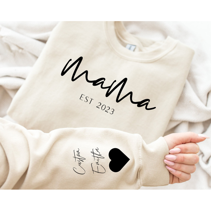 Custom Mama with Date Sweatshirt, Minimalist Mama Hoodie, Children Name on Sleeve, Mama Sweatshirt, Gift for Mom, Gift for Christmas.jpg