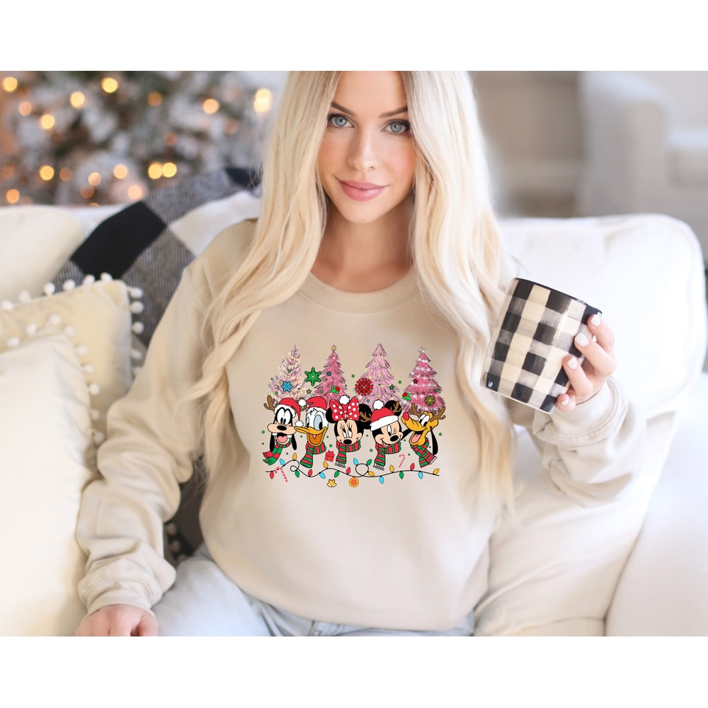 Mickey & friends Disney Christmas Sweatshirt, Pink Christmas Tree Sweatshirt, Mickey's Very Merry Christmas Sweatshirt, WDW Disneyland Trip.jpg