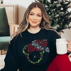 mickey & minnie head sweatshirts, disney couple holiday sweatshirt, disney christmas gift top, snowmen christmas disney