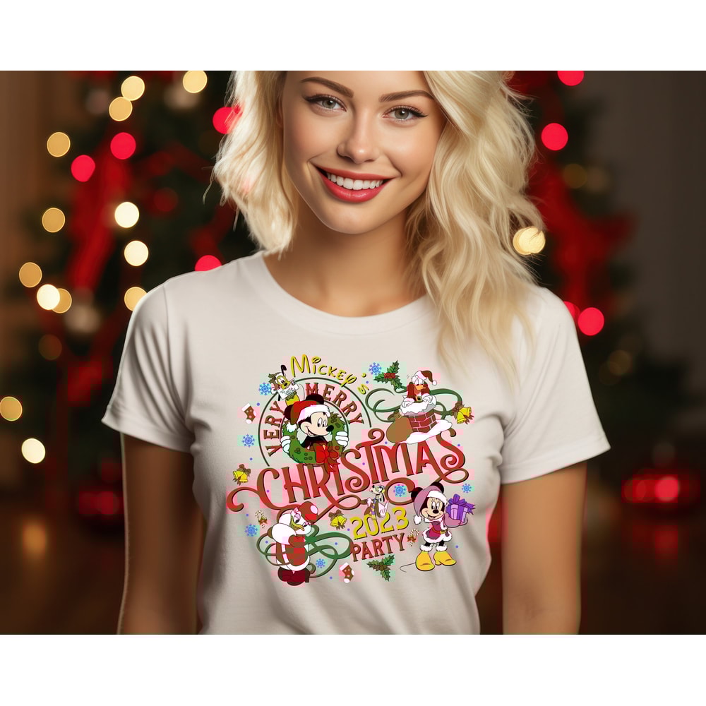 Mickey'S Very Merry Christmas Party 2023 Shirt, Disney Santa Mickey And Minnie Xmas Tee, Xmas Holiday T-Shirt, Wdw Disneyland Shirt.jpg
