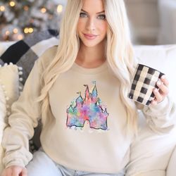 watercolor castle custom sweatshirt, princess castle sweatshirt, vacation sweatshirt, magical castle sweatshirt, wizard