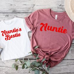 auntie and auntie's bestie shirt, auntie matching shirt, cute match aunt uncle nephew niece, pregnancy announcement tee,