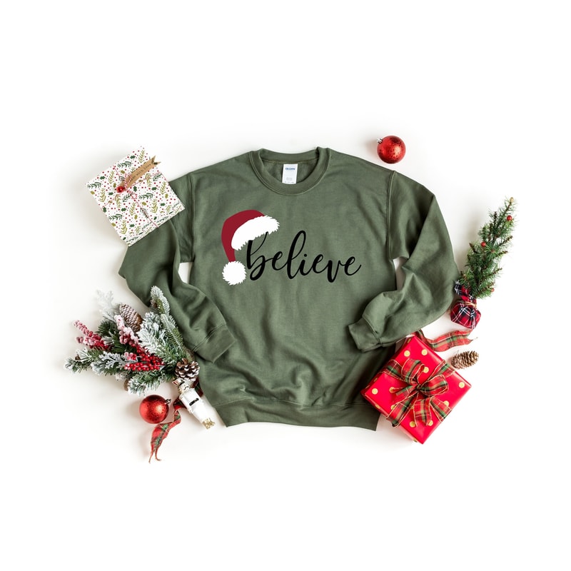Believe Christmas Shirt, Christmas Believe Sweatshirt, Christmas Party Santa Hat Shirt Christmas T-Shirt, Christmas Family Matching Shirts.jpg