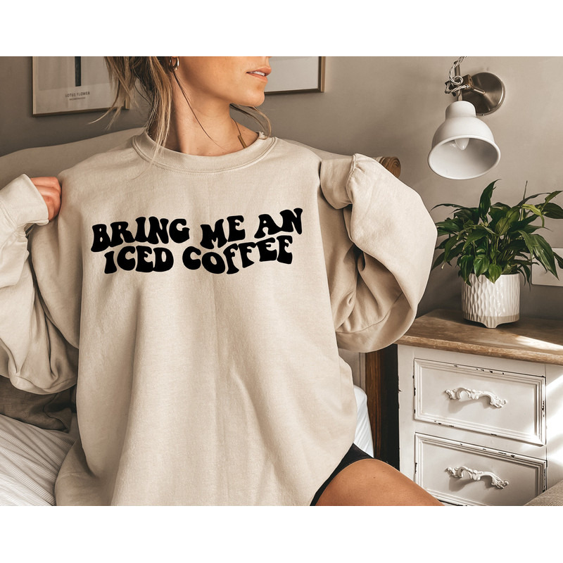 Bring Me an Iced Coffee Tee, Coffee Lover Tshirt, But First Coffee Shirt, Women's Coffee Shirt, Coffee Retro Wavy T-shirt, Iced Coffee Lover.jpg