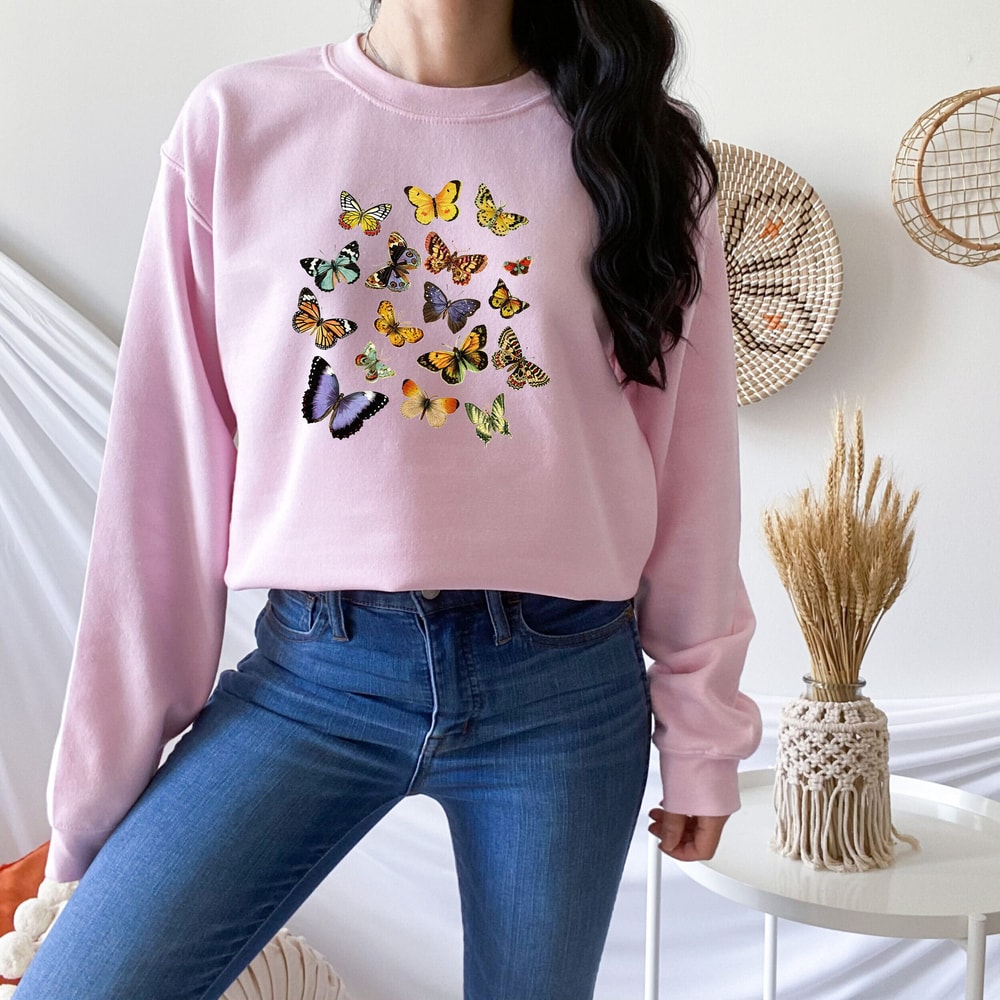 Butterflies Shirt, Monarch Butterfly Shirt, Butterfly Species Apparel, Botanical Clothing, Cute Butterfly Sweatshirt, Floral Butterfly Lover.jpg