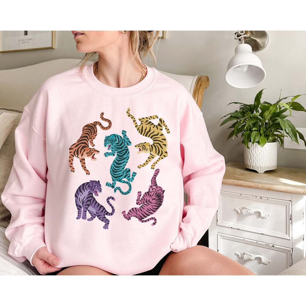 Colorful Tiger T-Shirts, Tiger Sweatshirt, Aesthetic Clothes, Vintage Tiger Hoodie, Tiger Lover Shirt, Year of the Tiger Tshirt, Rainbow Tee.jpg