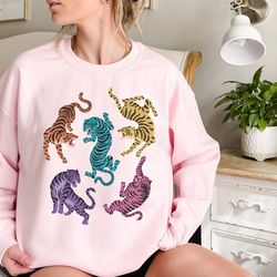 colorful tiger t-shirts, tiger sweatshirt, aesthetic clothes, vintage tiger hoodie, tiger lover shirt, year of the tiger