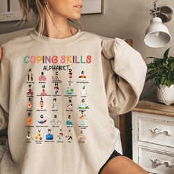 coping skills alphabet shirt, mental health sweatshirt, school counselor shirt, therapist shirt, psychologist shirt, men