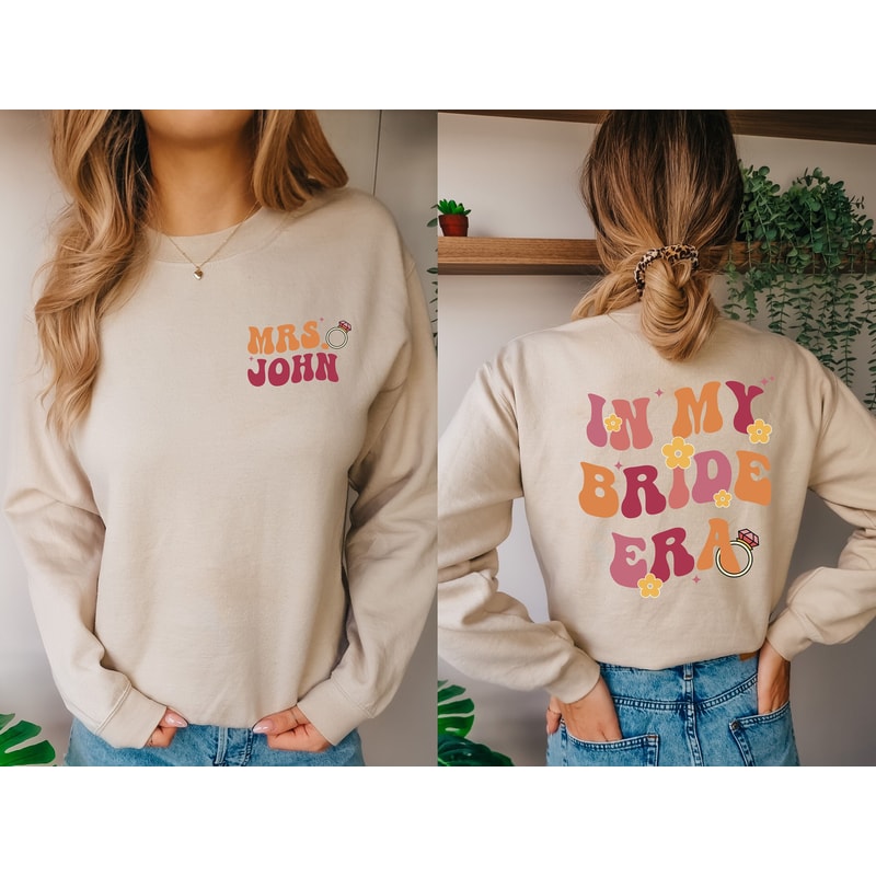 Custom Bride Shirt, In My Engaged Era Sweatshirt, Personalized Retro Bridal Party Tee, Engagement Gift For Her, Wedding Gift, Bridal Shower.jpg