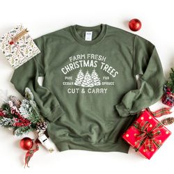 farm fresh christmas trees t-shirt, christmas tree sweatshirt, pine tree hoodie christmas party shirts, holiday tshirts,