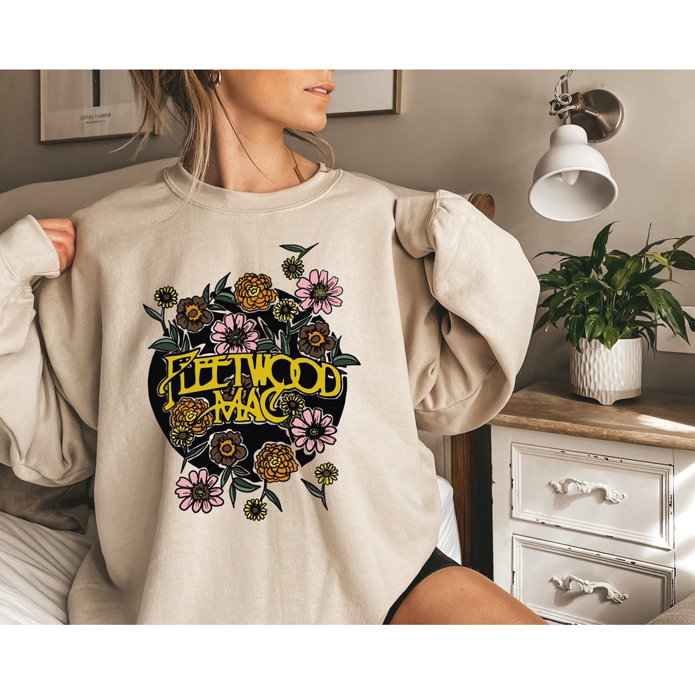 Fleetwood Mac Sweatshirt, Fleetwood Mac Shirt, Stevie Nicks Tee, Flower Sweatshirt Cool Women Band Tee Distressed Floral Rock and Roll Shirt.jpg