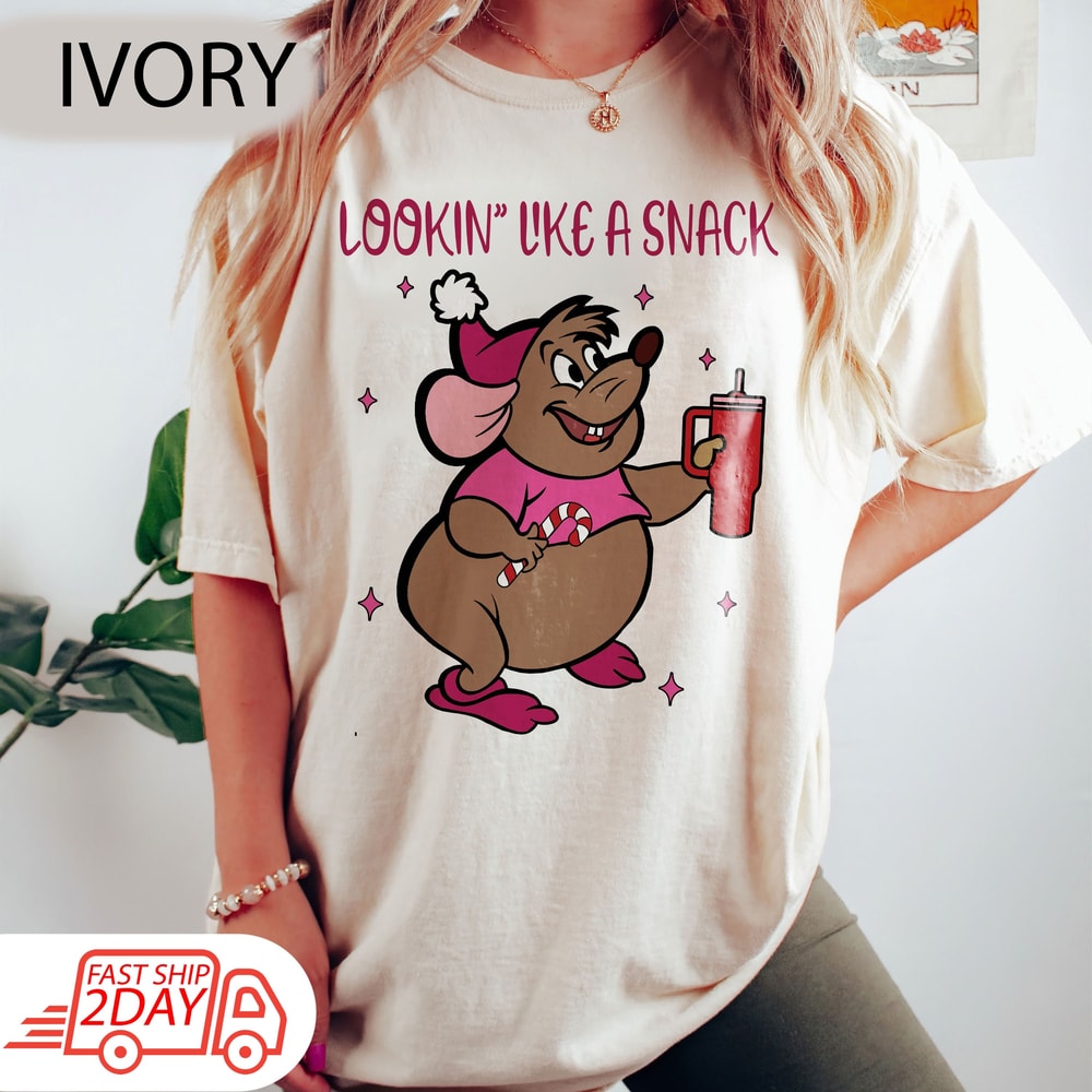 Looking Like A Snack Comfort Color Shirt, Cute Gus Gus Shirt, Disney Christmas Shirt, Disneyland Christmas Shirt, Cinderella Christmas Shirt.jpg