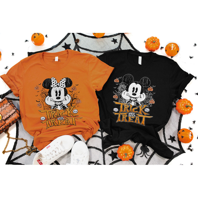 Mickey And Minnie Custom Skeleton Halloween Trick Or Treat Shirt,Disney Parks Couples Mickeys Not So Scary Party Shirt,Disneyland Family tee.jpg