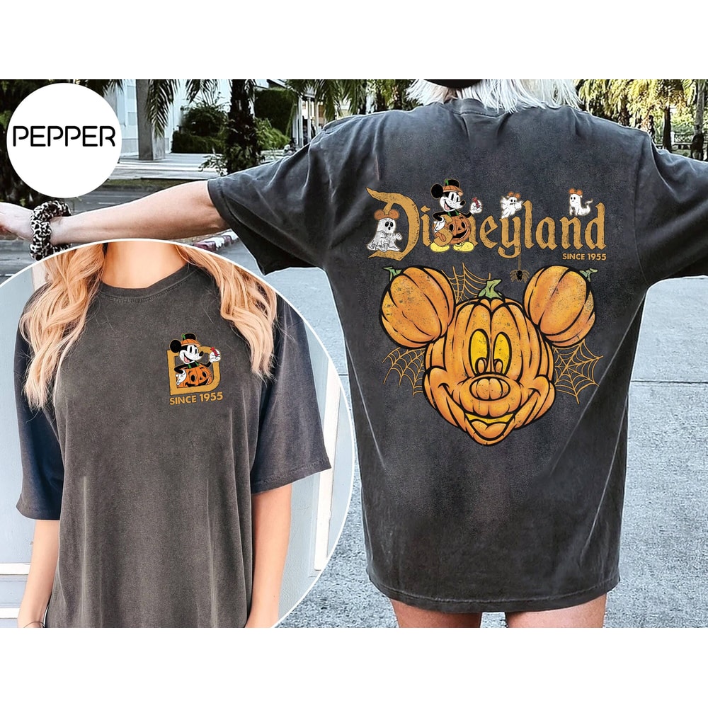 Retro Disneyland Halloween Comfort Colors 2 Side Shirt, Disneyworld Halloween 2 Side Shirt, Mickey Pumpkin Shirt, Mickey Spooky Season Shirt.jpg