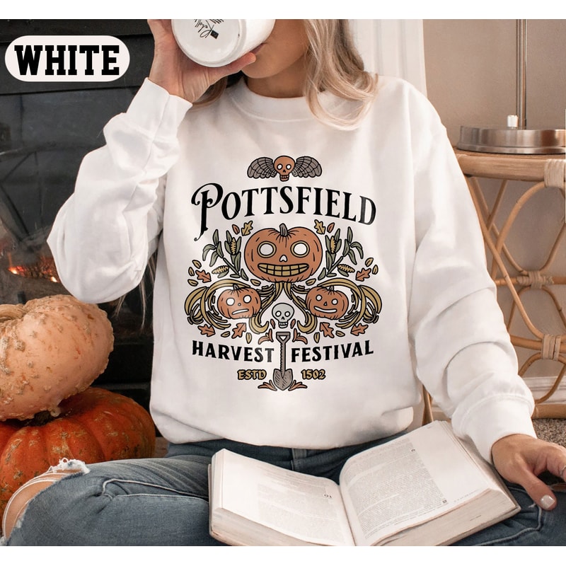 Pottsfield Harvest Festival Sweatshirt, Autumn Harvest Shirt,Vegetables Fall Tee, Skeleton Festival Apparels, Goth Clothing, Gift For Autumn.jpg