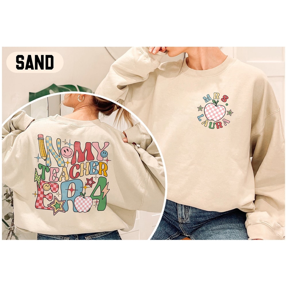 Teacher Shirt, In My Teacher Era Shirts, Custom Teacher Name Shirt, Teacher Appreciation Shirts, Retro Teacher Era Tee, Back To School Shirt.jpg