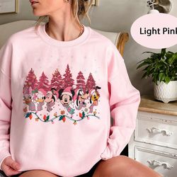 Vintage Mickey & Friends Christmas Sweatshirt, Pink Christmas tree Sweatshirt, Mickey's Very Merry Christmas Sweatshirt