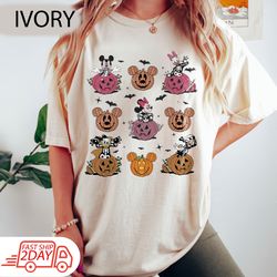 vintage mickey and friends halloween comfort colors shirt, disney pumpkins shirt, disney skeleton halloween shirt, happy