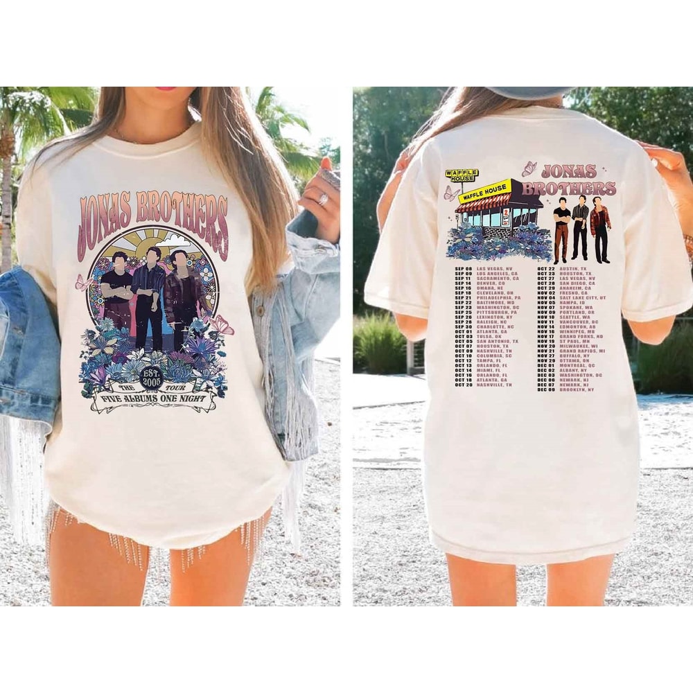 Jonas Brothers Double Sided T-Shirt, Jonas Five Albums One Night Tour Shirt, Jonas Brothers 2023 Tour Shirt, Jonas Brothers Merch, Fan Gift.jpg