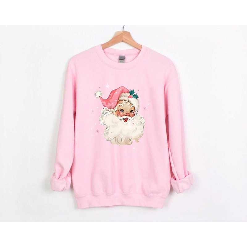 Reto Santa Christmas Sweatshirt, Pink Santa Hat Sweatshirt, Classic Christmas Sweatshirt, Santa Claus Sweatshirt, Santa Merry Christmas.jpg