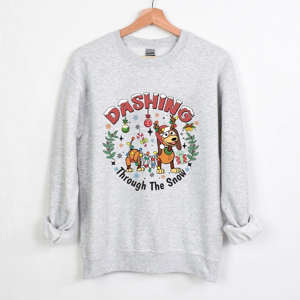 Slinky Dog Christmas Sweatshirt, Dashing Through The Snow Sweatshirt, Disney Christmas Shirt, Toy Story Christmas Sweatshirt.jpg