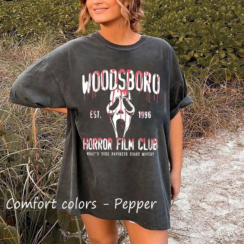 Vintage Woodsboro Horror Club T-Shirt, Ghostface Shirt, Horror Film Club Shirt, Scary Halloween Shirt, Spooky Season Shirt, Scream Shirt.jpg