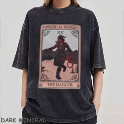 retro karlach the dancer funny tarot card comfort colors tshirt, baldur's gate 3 merch shirt, video games tee, gift for