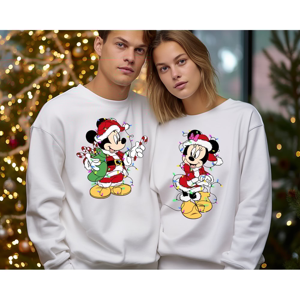 Disney Couples Mickey and Minnie Mouse Christmas Lights Sweatshirt, Mickey's Very Merry Xmas Party Sweatshirt, Disneyland Vacation Holiday.jpg