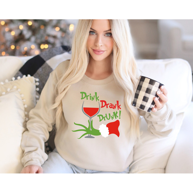 Drink Drank Drunk Christmas Sweatshirt, Funny Christmas Sweater, Xmas Group Crewneck, Winter Season Sweatshirt, New Year Party Sweatshirt.jpg