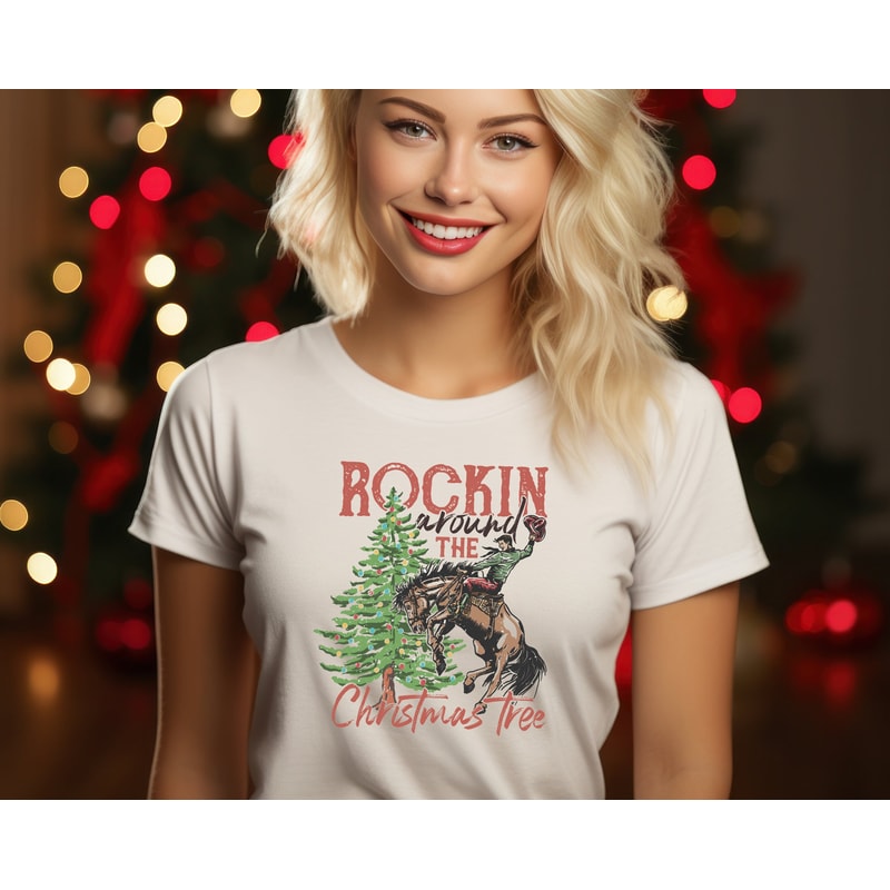 Rockin' Around The Christmas Tree Shirt, Retro Christmas Western Shirt, Cowboy Christmas Shirt, Christmas Gift, Family Shirt.jpg