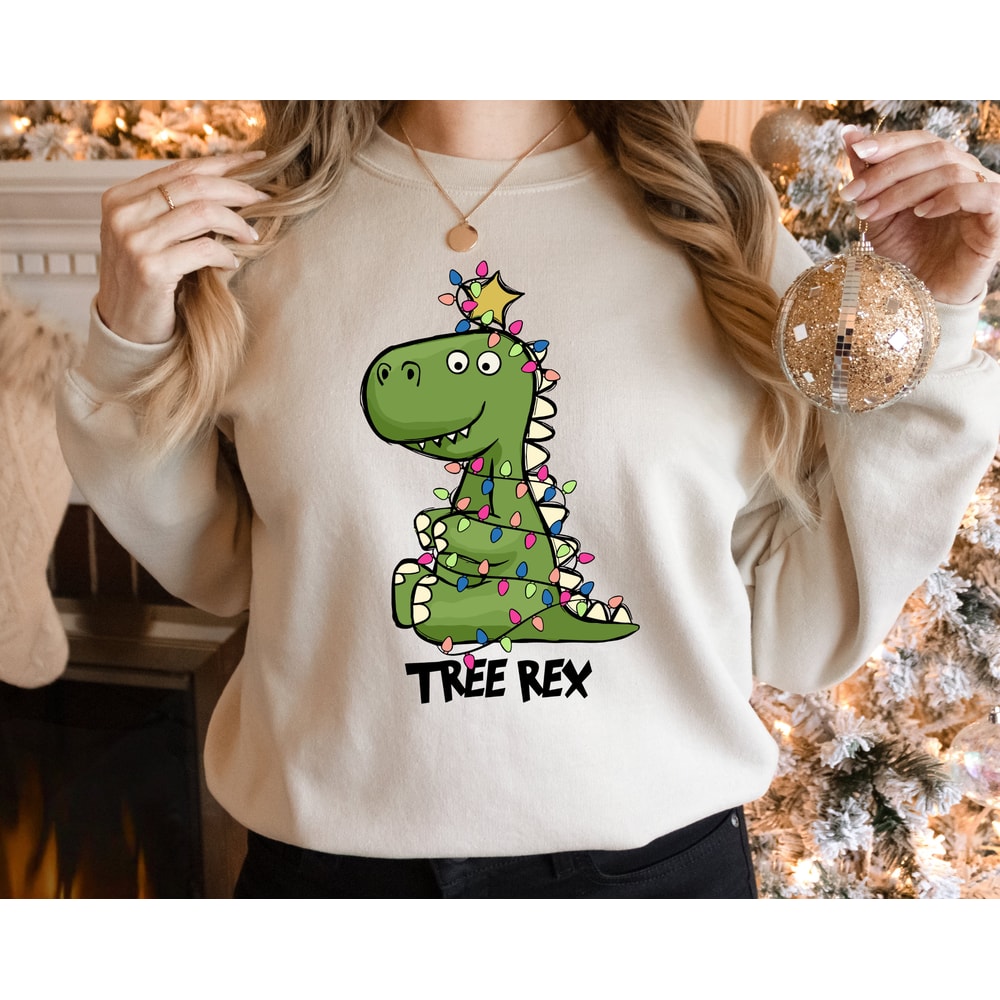 T-Rex Christmas Hoodie, Christmas Toddlers Hoodie, Kids Christmas Sweatshirt, Christmas Gift, Tree Rex Christmas Hoodie.jpg