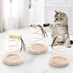 Cat Scratching Amusement Plate Plush Spring Plate Playing Cat Toy Mouse Spiral Steel Wire Spring Linen Disc Pet Toy