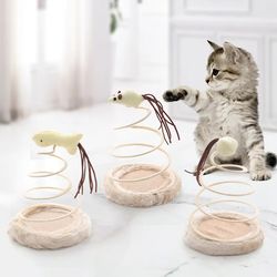 cat scratching amusement plate plush spring plate playing cat toy mouse spiral steel wire spring linen disc pet toy