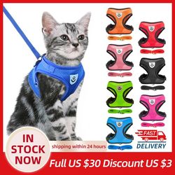 adjustable mesh cat harness vest with leash for small to medium pets