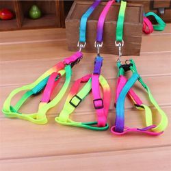 Colorful Rainbow Pet Dog Collar Harness Leash - Soft & Durable Nylon Traction Rope