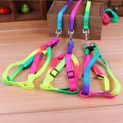 colorful rainbow pet dog collar harness leash - soft & durable nylon traction rope