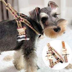 Pet Dog Harness Leash Set: Classic Check Bow Teddy Collar for Small-Medium Breeds