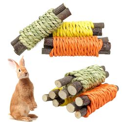 Organic Apple Wood Rabbit Chew Toy: Natural Grass Pet Bunny Toys for Chinchilla, Guinea Pigs, Hamster
