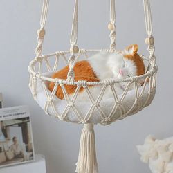 Macrame Cat Hammock: Stylish Swing Bed for Pets