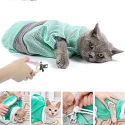 Adjustable Mesh Cat Grooming Bag for Bathing & Nail Trimming