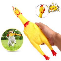 Yellow Rubber Chicken Dog Toy: Durable Squeaky Chew for Funny Pet Play - Sizes 17CM, 31CM, 40CM